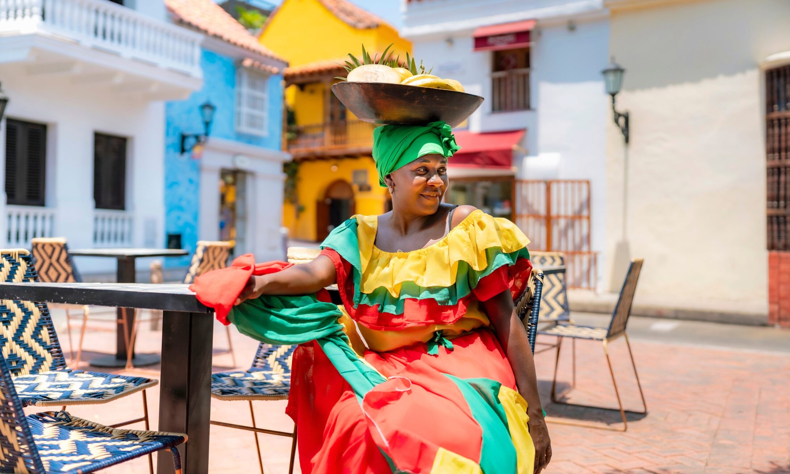 Afro-latina,Palenquera,Woman,In,Colorful,Red,,Green,,And,Yellow,Outfit