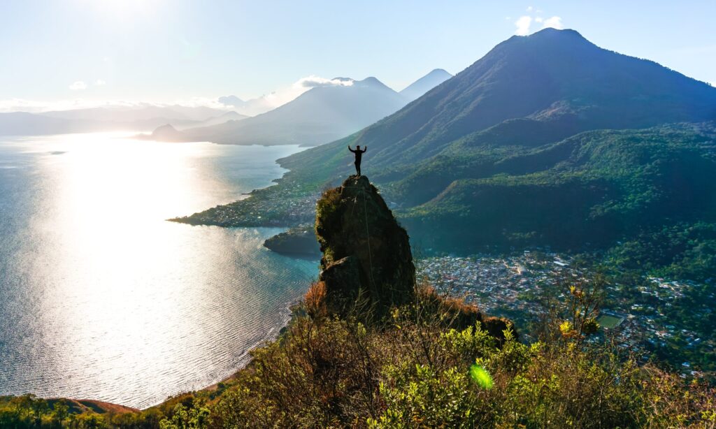Climber,On,A,Giant,Rock,And,Beautiful,Landscape,,Indian,Nose
