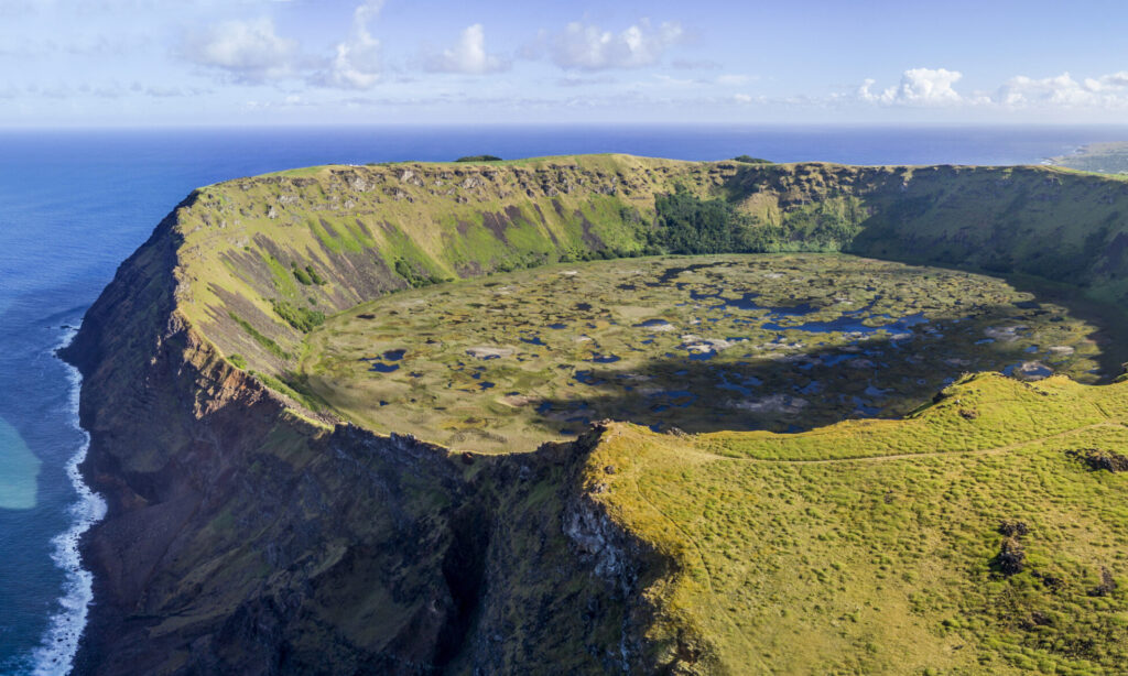 Aerial,View,Of,Rano,Kau,Volcano,On,Easter,Island,,Chile